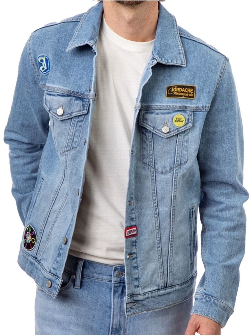 Jordache Light Blue Denim Trucker Jacket with Patch Accents